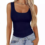 Square Neck Sleeveless Top - Women's Slim Fit Elastic Tank