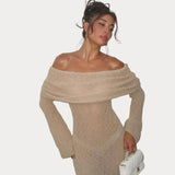 Strapless Knitted Maxi Dress with Sleeves - Resort & Summer Coverup