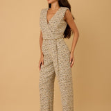 Holiday V-Neck Tweed Jumpsuit - Ivory Multi