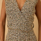 Holiday V-Neck Tweed Jumpsuit - Ivory Multi