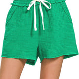 Linen Drawstring Waist Shorts by Zenana