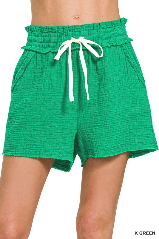 Linen Drawstring Waist Shorts by Zenana