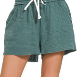Linen Drawstring Waist Shorts by Zenana