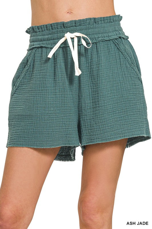 Linen Drawstring Waist Shorts by Zenana