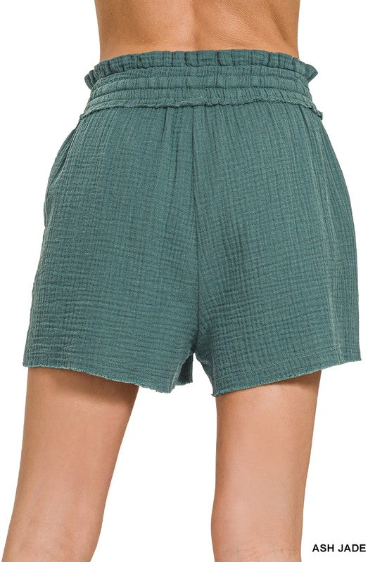 Linen Drawstring Waist Shorts by Zenana