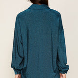 Holiday Shimmer Button Down Blouse - Black and Teal