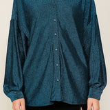 Holiday Shimmer Button Down Blouse - Black and Teal