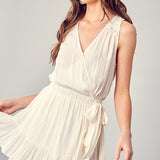 Cream Tiered Wrap Dress