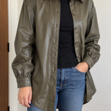 Olive Muse Jacket - Oversized Faux Leather