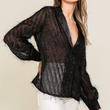 Glitter Buttondown Blouse - Black