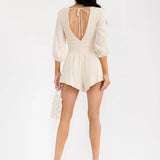Seashell Embellished V-Neck Linen Romper