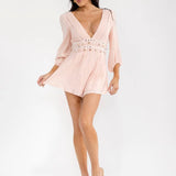 Seashell Embellished V-Neck Linen Romper