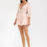 Seashell Embellished V-Neck Linen Romper