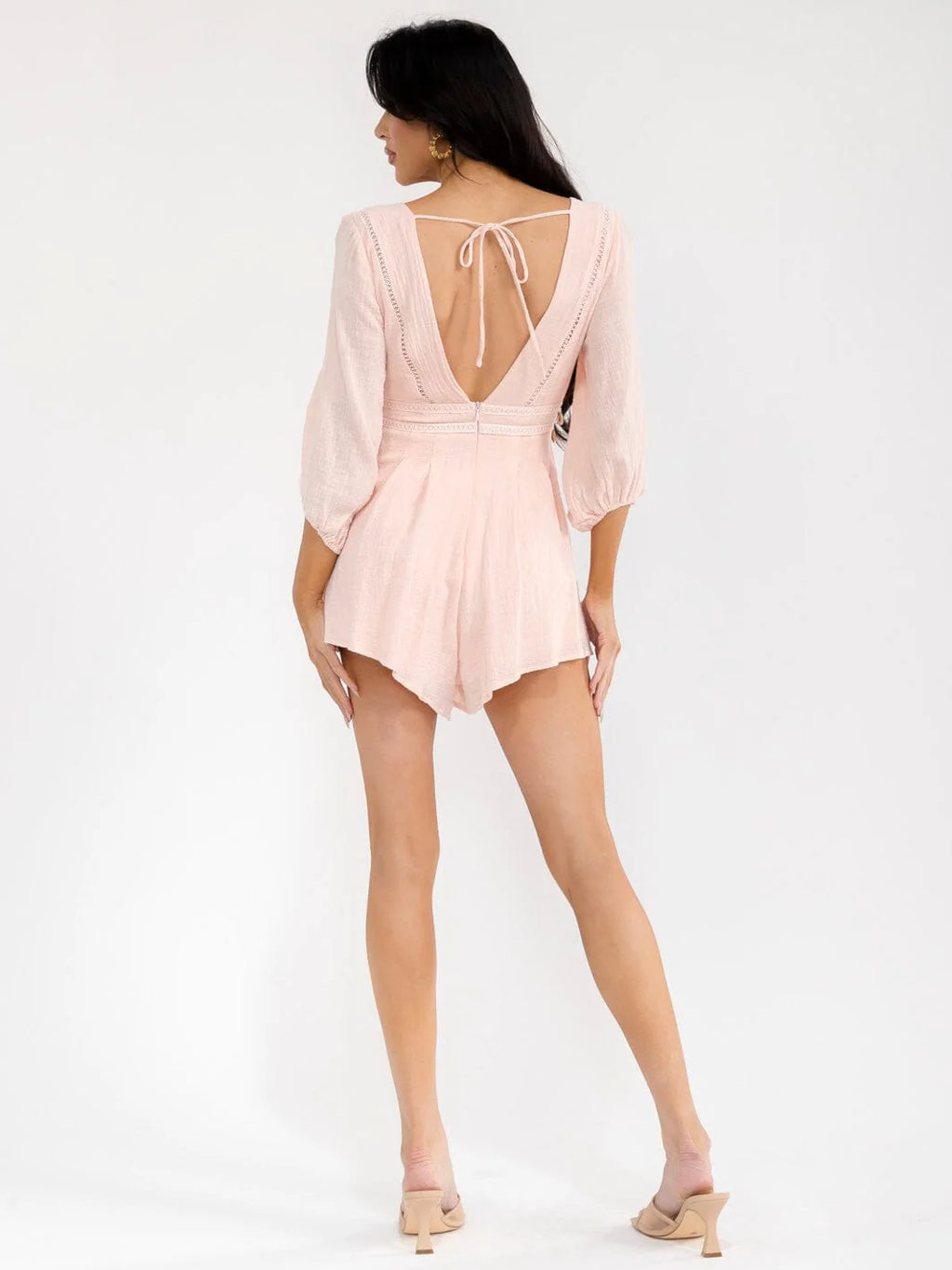 Seashell Embellished V-Neck Linen Romper