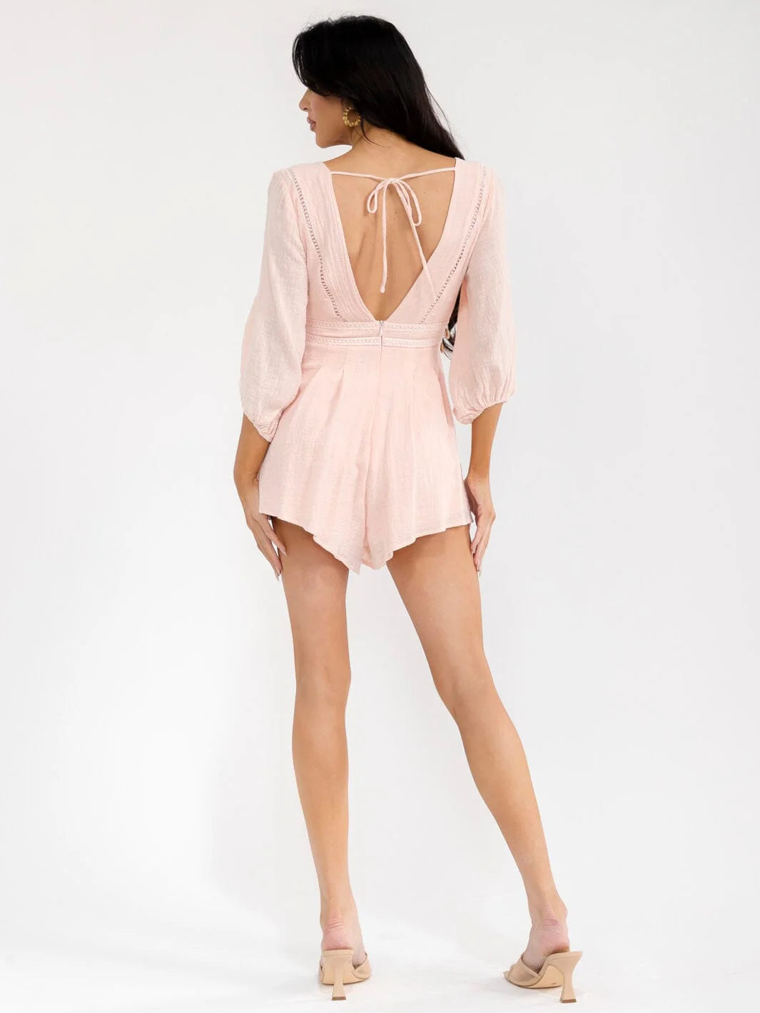 Seashell Embellished V-Neck Linen Romper