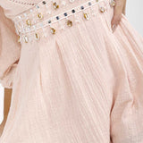 Seashell Embellished V-Neck Linen Romper