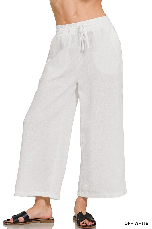 Woven Crepe Elastic Band Waist Pant By Zenana