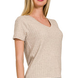 Ribbed V-Neck Top by Zenana