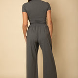 Relaxed Fit Top and Wide Leg Pant Set - Heather Grey
