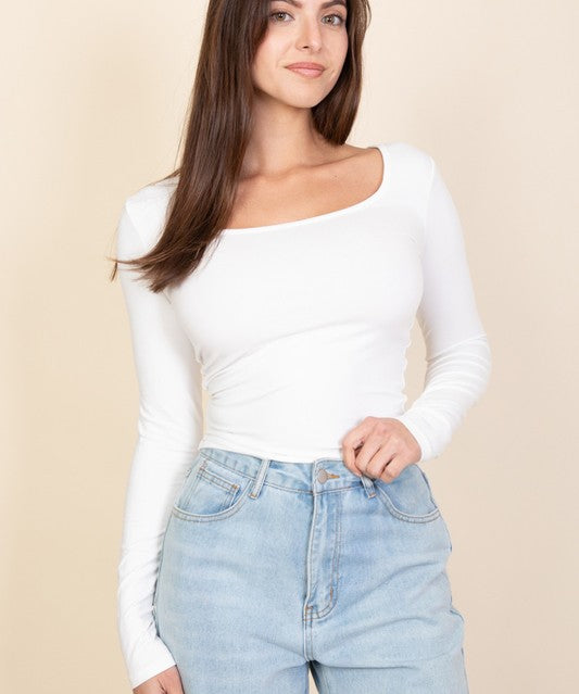 Square Neck Long Sleeve Basic Top