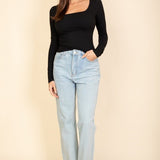 Square Neck Long Sleeve Basic Top
