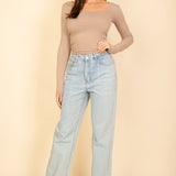 Square Neck Long Sleeve Basic Top