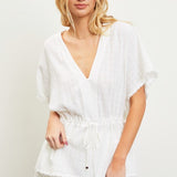 V Neck Batwing Top with Belt Accent