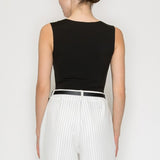 Sleeveless Shirred Round Neck Bodysuit