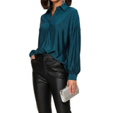 Holiday Shimmer Button Down Blouse - Black and Teal