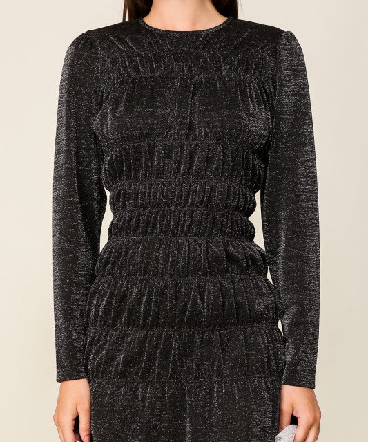Holiday Metallic Ruched Mini Dress