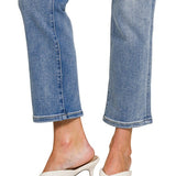 Medium Washed Cropped Straight Leg Denim - ZENANA