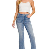 Medium Washed Cropped Straight Leg Denim - ZENANA