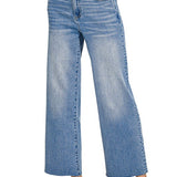 Medium Washed Cropped Wide Leg Denim - ZENANA