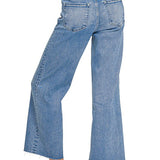 Medium Washed Cropped Wide Leg Denim - ZENANA