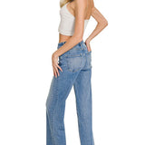 Medium Washed Cropped Wide Leg Denim - ZENANA