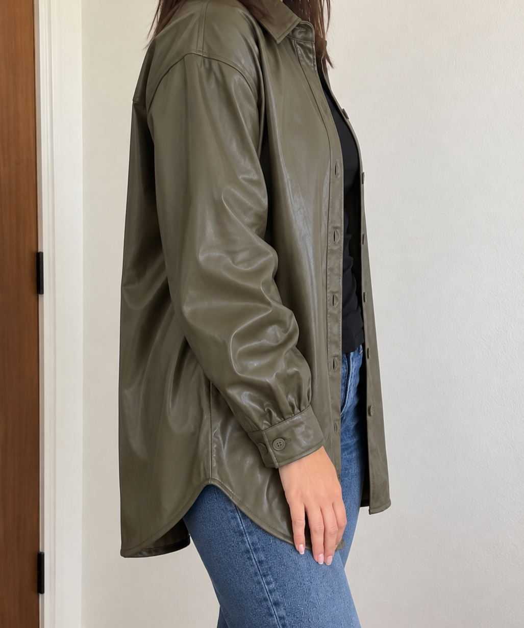 Olive Muse Jacket - Oversized Faux Leather
