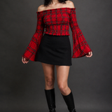 Hexed in Plaid Bell-Sleeve Top