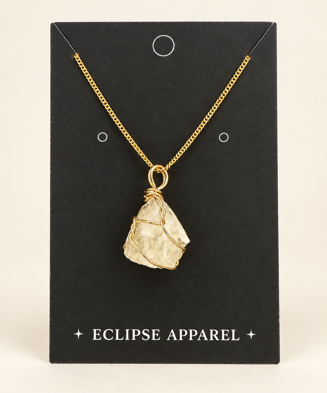 Raw Stone Wire-Wrapped Necklace - 18k Gold Plated