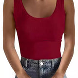 Square Neck Sleeveless Top - Women's Slim Fit Elastic Tank