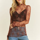 Lace Layering Mesh Floral Longsleeve Top