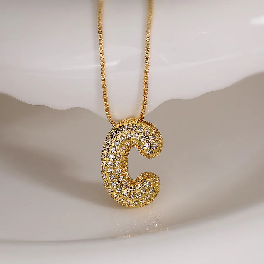 Bubble Letter Initial 18k Gold Plated