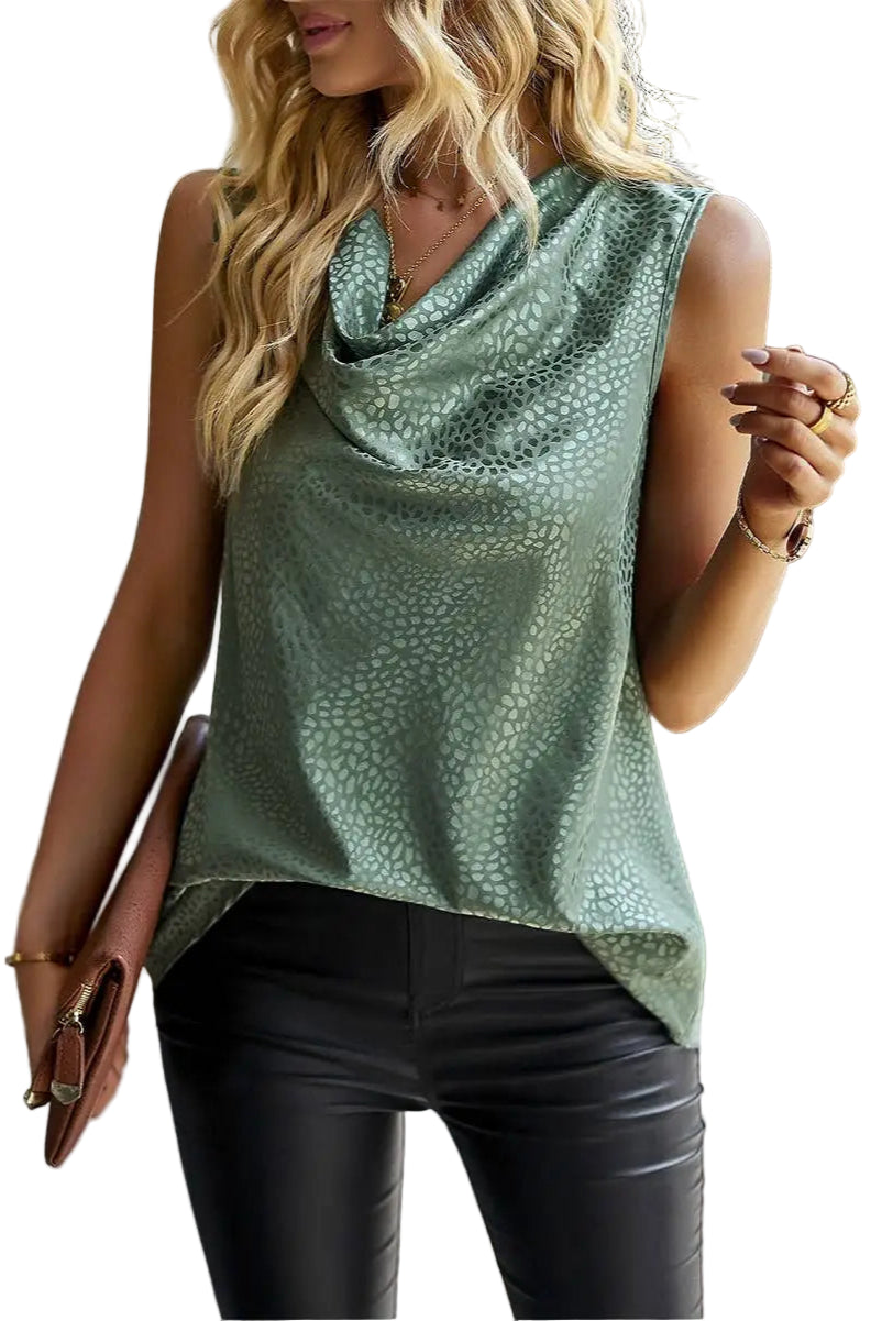 Dotted Leopard Patterned Cowl Neck Blouse