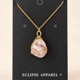 Raw Stone Wire-Wrapped Necklace - 18k Gold Plated