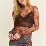 Lace Layering Mesh Floral Longsleeve Top