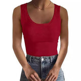 Square Neck Sleeveless Top - Women's Slim Fit Elastic Tank