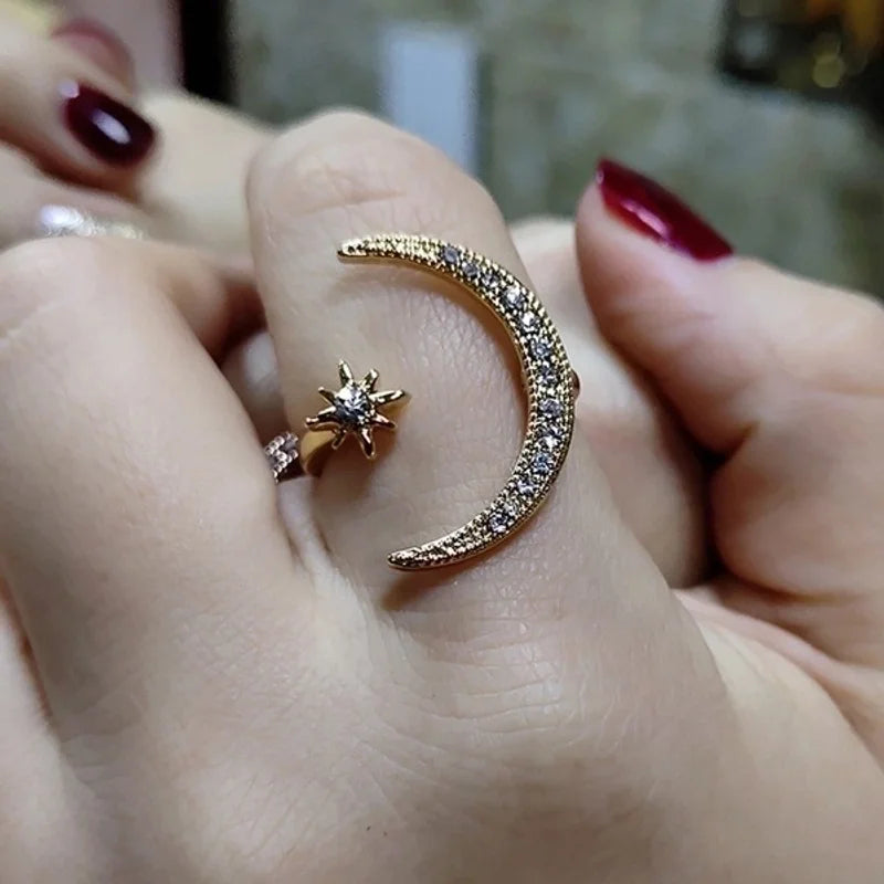 Celestial Moon & Star Ring- 18k Gold Plated