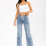 Drawstring Cargo Wide Leg Denim