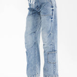 Drawstring Cargo Wide Leg Denim