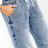 Drawstring Cargo Wide Leg Denim