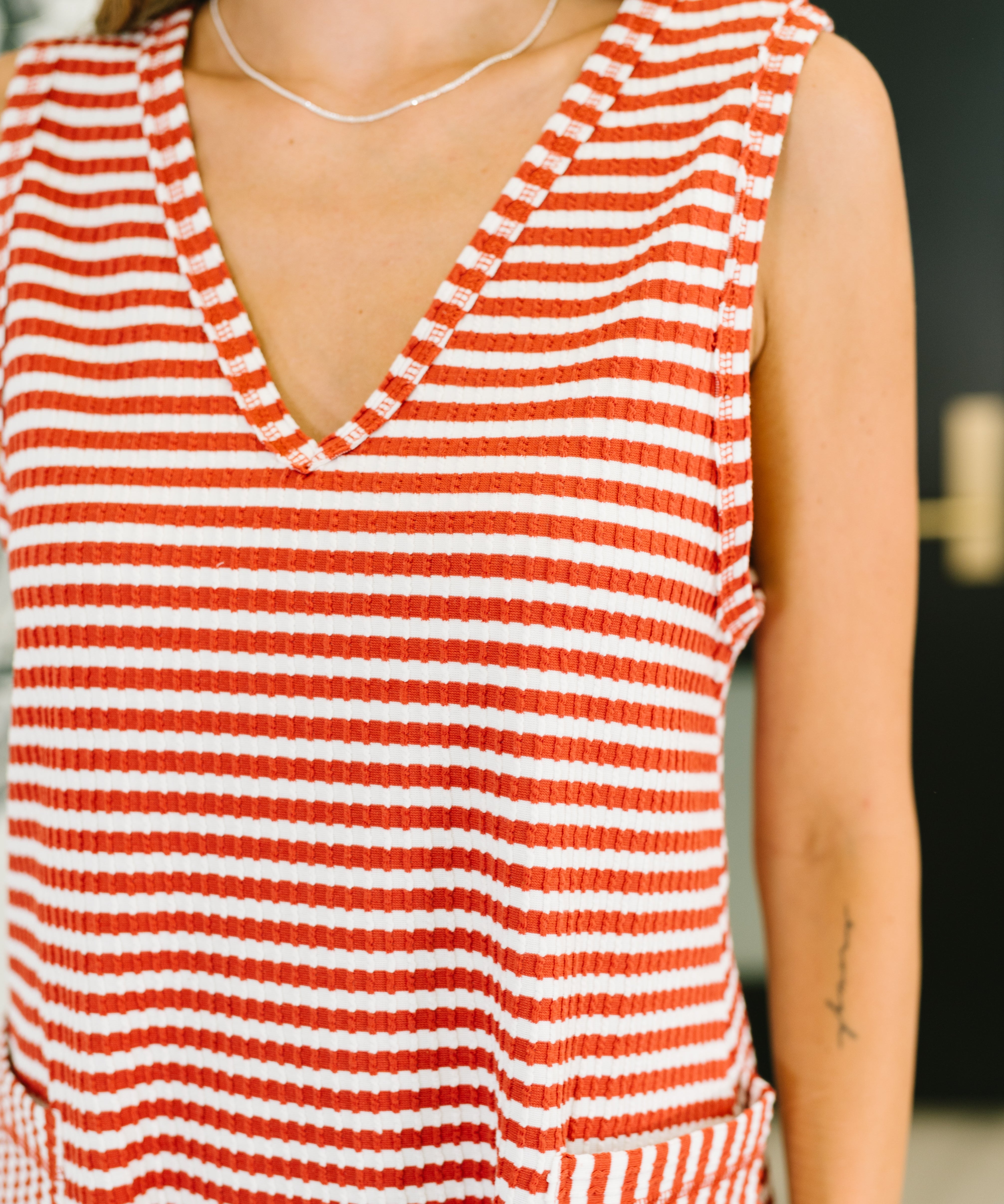 Caught You Staring Ribbed Knit Romper in Rust